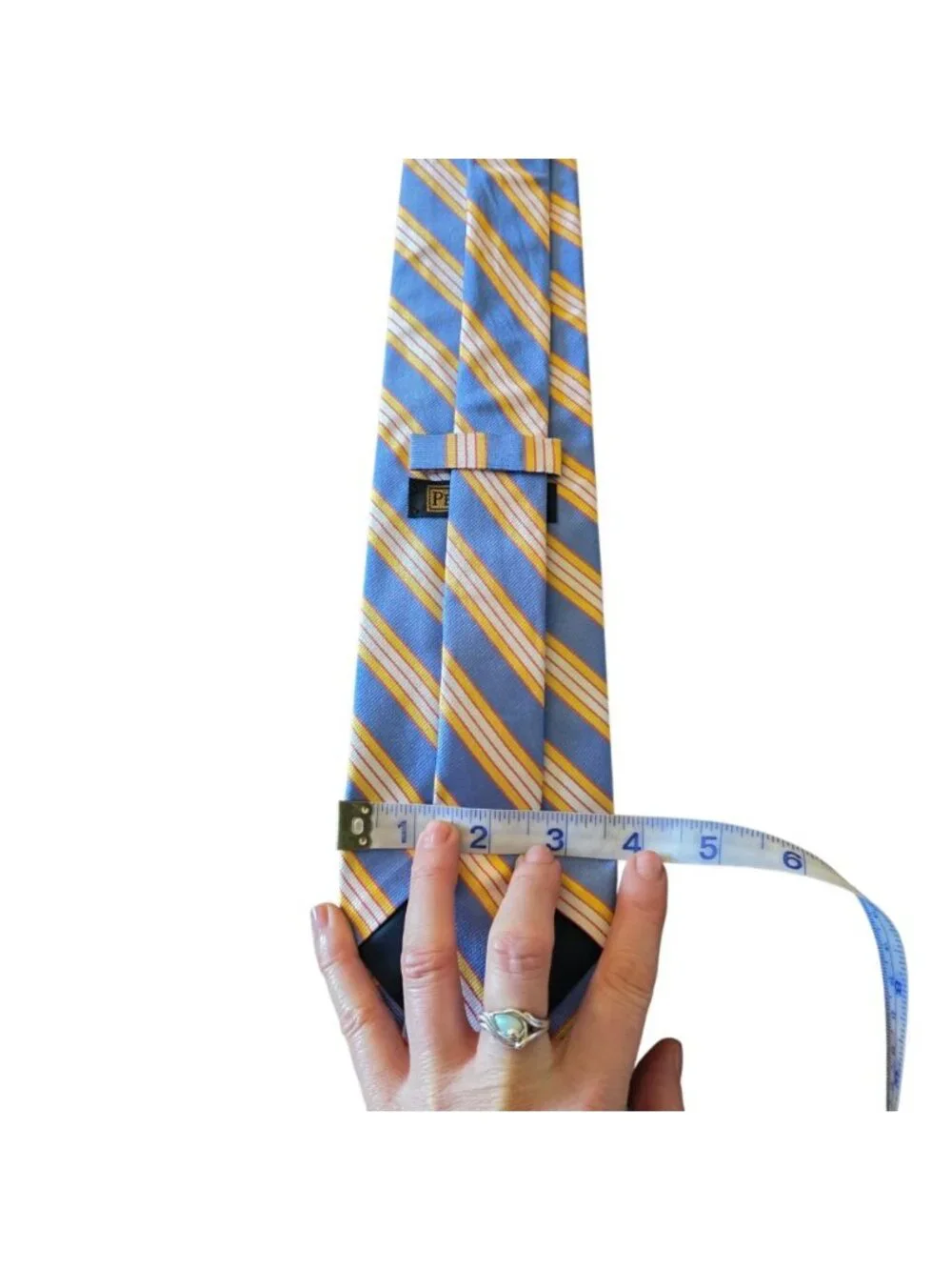 Peter Blair Silk Tie Blue Yellow Stripe Made in USA Preppy Ivy League Trad 3.75”